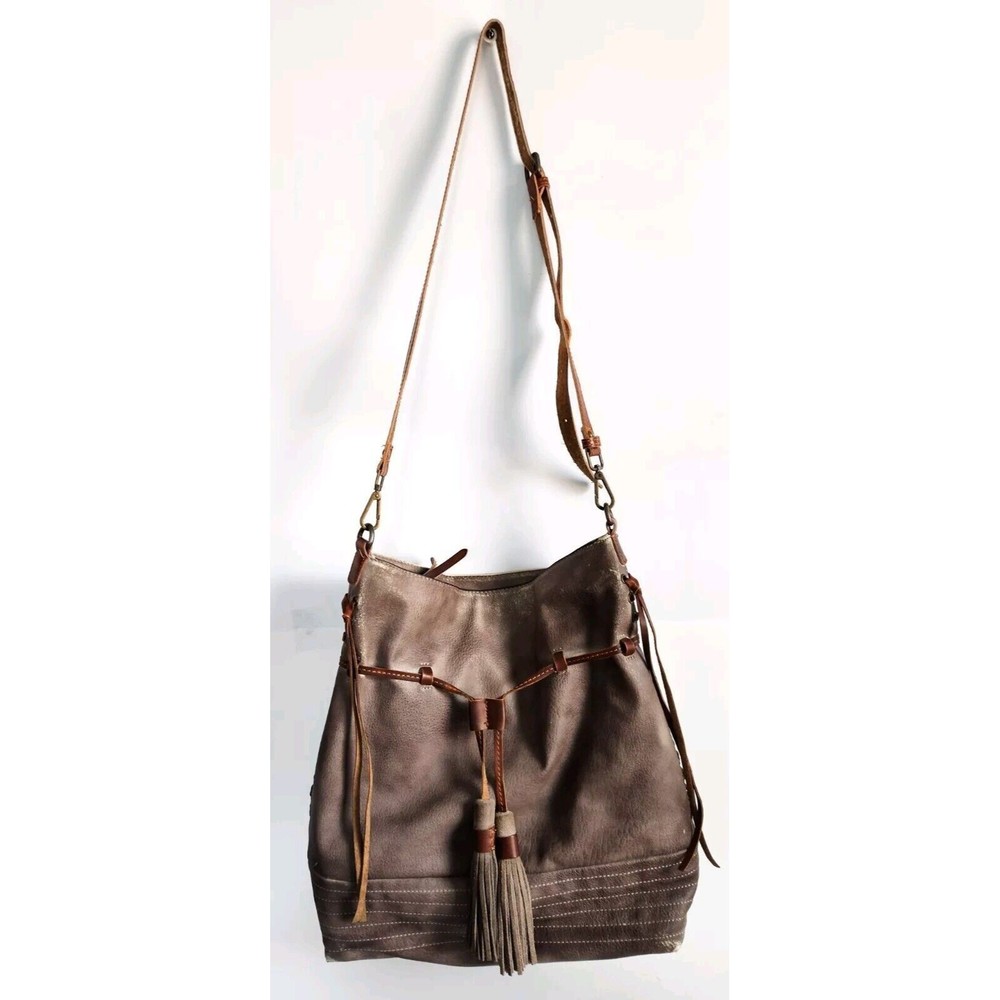Free People Brown Leather Hobo Bag with Tassels